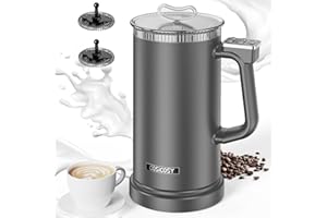 Milk Frother, COSICOSY Electric Milk Frother with 4 Modes, Hot & Cold Milk Heater and Foamer, 350ml, 500W, Auto Shut-Off Milk Warmer for Coffee, Latte, Cappuccino, Grey