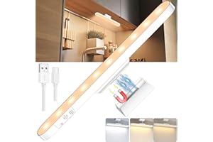 daphomeu Lampe LED rechargeable sous meuble de cuisine - Batterie de 3000 mAh - Intensité variable - Pied magnétique - Sans fil - Pour armoires, bureaux, chambres à coucher, garde-robe