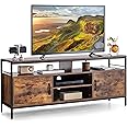 COSTWAY TV Stand Cabinet for 65 Inch TVs, Wooden Media Entertainment Center with 2 Doors and Adjustable Storage Shelf, 147cm Industrial TV Unit Console Table for Living Room Bedroom (Rustic Brown)