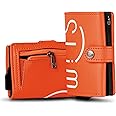SLim Portafoglio Uomo Rfid Porta Carte di Credito Schermato Portatessere Anticlonazione Donna Portacarte Uomo (Con Zip, Aranc