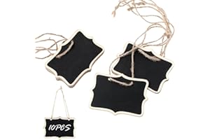 Ouligay 10 sztuk drewnianych małych tablic do pisania kredą, do zawieszenia, 8 x 6 cm, małe tablice do pisania, z drewna, dwustronne, mini tablice kredowe, drewniane tablice kredowe, do bufetu, na