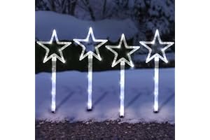 SA Products 4 Pack Star Path Light Set | Battery Operated 60 LED Lights with 8 Modes for Outdoor Fairy Home Decor (White)