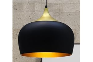 bamyum Suspension Luminaire Moderne en Bois et Metal, Lustre Salon Ronde de 30 cm, Lustre Cuisine E27 en Métal, Plafonnier, Lampe pour Chambre, Salle à Manger, Couloir, Noir