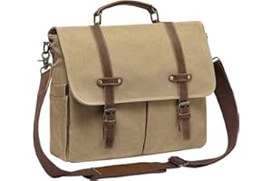 Kasgo Sacs à Main Homme, Sacs Bandoulière Sacoche Homme Vintage Toile Besace Homme Imperméables Messager Sac Ordinateur Portable 15.6 Pouces Mallette Affaires avec Sangle Détachable (Kaki)