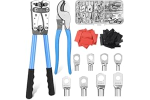 ZHUFAS Crimpzange Kabelschuhe 16mm2 Kabelschuh Zange 10–1/0 Kabelschuhe 16 Mm2 Crimpzange 6/10/16/25/35/50 Mm² Mit 120 Stück Kupferringklemmen Und Schrumpfschläuche