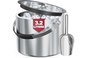 FIVEHOME 3,2L Eiswürfelbehälter mit Deckel Schaufel-Edelstahl Eiskübel Doppelwandiger Isolierter Eisbehälter für Eiswürfel Ideal zum Kühlen von Bier Champagner Wein und Obst