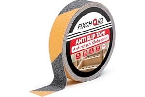 FIXCHORD Cinta Adhesiva Antideslizante, 5mx25mm cinta antideslizante, Interior/Exterior, Cinta Antirresbalante para Escalones y Rampas, Impermeable, Gran Tracción, 80 Gritos, Amarilla y Negra
