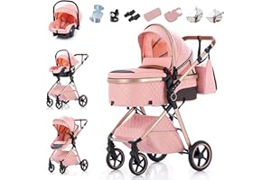 Zkiprm Poussette 3-en-1, Système de Voyage Bébé avec Siège Auto, Poussette Pliable, Poignée Réglable en Hauteur Housse de Pluie | Moustiquaire | Matelas Rafraîchissant | Porte-gobelet | 0-3 Ans