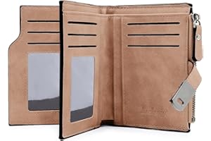 GOUNNU Monedero Mujer Pequeño Cuero PU Cartera de Mujer Formato Corto Billeteras para Mujer con Cremallera Bolsillo Monederos y 16 Ranuras para Tarjetas (Marrón)