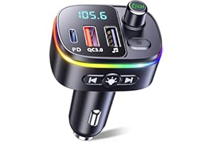 Mohard Bluetooth Auto, QC3.0 & PD 18W USB C Trasmettitore FM Bluetooth Auto, Supporto Chiamate Vivavoce Adattatore Radio Veicoli Caricabatterie per GPS, 9 RGB Retroilluminati Hifi Siri Assistant
