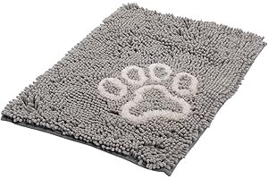 Bunty Grey Soft Microfibre Pet Dog Puppy Cat Mat Bed Deep Pile Mud Dirt Liquid Catcher Indoor Doormat Rug Absorbent Muddy Wet Paws, Small, 57cm x 42cm