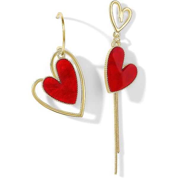 Orecchini Donna Boho A Cuore Rosso In Resina, Stile Vintage, Gioielli A Perno
