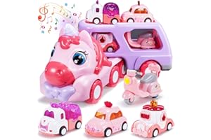 EUTOYZ Toys for 1 2 3 Year Olds Girl, Unicorn Toy Car Toddler Toy Age 1-3 Construction for 1-3 Year Olds Girls Xmas Birthday Gifts for 1-4 Year Old Girls Cars Toddler Gift