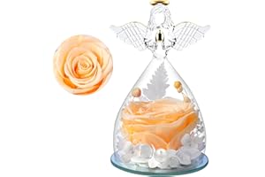 FRFG Ewige Rose Engel Geschenke für Mama, Ewige Rose im Glas Engel Figur Geschenke für Frauen Weihnachten, Engel mit Rose Geburtstagsgeschenk für Frauen, Oma Geschenk (Hellgelb)