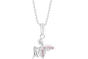 fish Bambina Bimba Catena Argento vero Ciondolo Angelo custode Swarovski Elements originali rosa lunghezza regolabile Custodia per gioielli ragazza bambina regali