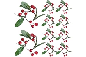 KUNJOCY 10 Pcs Christmas Napkin Ring, Christmas Napkin Buckle Christmas Serviette Rings Christmas Red Berry Napkin Ring Christmas Table Decorations for Xmas Thanksgiving Holder Decorations (10)