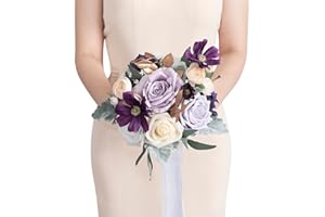 Ling's moment Künstliche Blumen Lila Brautjungfer Strauß, Lavendel Hochzeit Blumen Sträuße für Brautjungfern, 7 Zoll Brautsträuße für Brautjungfern, Hochzeit, Zeremonie, Jubiläum, etc