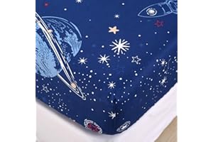 Chickwin Lenzuolo con Angoli Singolo 90x200cm, Lenzuola Letto Bambino con Motivo di Spazio - Lenzuolo sotto con Angoli in Microfibra con Angolo Fino a 30 cm con Elastico, Spazio Blu