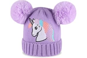 Cheerful Mario Cappello Bimba Invernale Berretto a Maglia per Bambina 3-9 Anni con Pom Pom Caldo Cappelli Fodera in Pile Morbido Carino