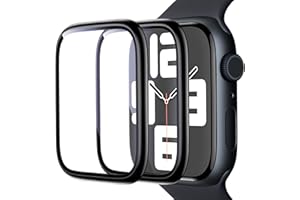 UniqueMe 2 Pack for Apple Watch 44mm Screen Protector Series SE2/SE/6/5/4, Aluminum Alloy Frame + Tempered Glass [Upgrade Glass] [Non-Bubbles] Ultra Clear Protective Glass for iWatch 44mm-Black
