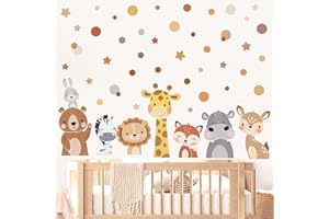 wondever Adesivi Murali Animali Foresta Sticker da Muro Animali Safari Giraffa Orso Pois Adesivi da Parete per Camerette Bambini Asilo Nido