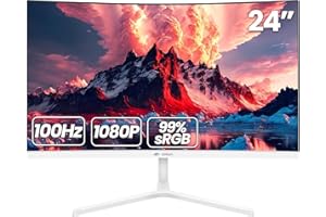 CRUA Moniteur de Jeu incurvé de 24" 100 Hz, Full HD 1080p 2800R sans Cadre, GTG 1 ms avec FreeSync, Faible Flou de Mouvement, Soin des Yeux, VESA, HDM“
