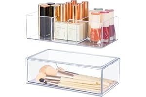 FoiiLiio Make up Kosmetik Organizer Set of 2, Stapelbarer Acryl-Kosmetikkoffer mit Schubladen, Make Up Aufbewahrung Transparent, für Schlafzimmer Schminktisch Badschrank Spiegelschrank Innen