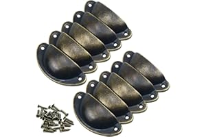 TRANSINO 10 Stück Muschelgriff Antik Möbelknauf Schubladengriffe Kommodenknöpfe Vintage Knauf für Schrank Schublade Küche Kabinett Klein 82x35mm Messing Antik