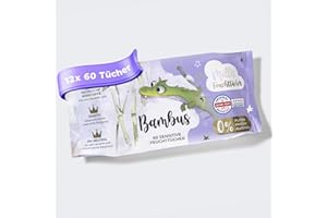 ‎MILLIS Millis Bamboo Wet Wipes - 12 x 60 Pieces - Natural, Gentle Cleansing for Sensitive Baby Skin - Biodegradable, pH Neutral, Plastic, Perfume & Alcohol, Clinically Tested