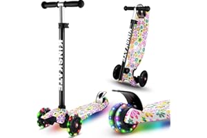 Cutemelo Trotinette Enfant 3 Roues de 3 à 12 Ans Trottinette Trois Roues avec LED Lumières Clignotantes et Guidon Réglable en Hauteur Scooter Antidérapant pour Filles et Garçons