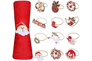 ZZOSRDR 12PCS Christmas Napkin Rings Set, Christmas Themed Napkin Holder Napkin Buckles for Lunch Thanksgiving HalloweenParty Holiday Wedding Table Decoration Accessories