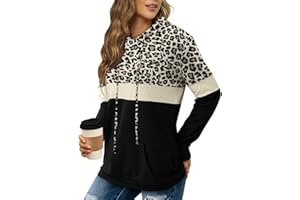 KISSMODA Hoodies for Women Camo Leopard Print Tops Pullover Hooded Sweatshirt Drawstring with Pocket