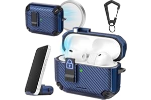 AOOSU Custodia Compatibile con AirPods 3 Pro, Custodia Protettiva per AirPods, Bluetooth Scatola per Cuffie Protettiva, con lucchetto e portachiavi, Coperchio magnetico, Antigraffio-Blu Scuro
