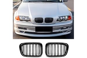 Hengjiayao Calandre noire E46 pour Grille BMW Série 3 E46 4D 1998-2001 PRE Facelift Calandre sport brillant noir double pont(ne convient pas pour 2 portes)(For 3er E46 4D 1998-2001 PRE)