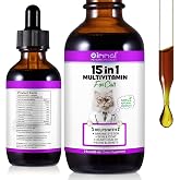 Cat Vitamin Drops 15 in 1 Multivitamin Drops for Cats, Contains Glucosamine and Probiotics, Promotes Healthy Skin and Healthy