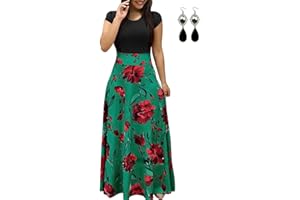 UUAISSO Donna Vestiti Eleganti Lunghi Floreale Casuale Abito Maxi Manica Corta Abiti Vestito da Cocktail Banchetto Sera