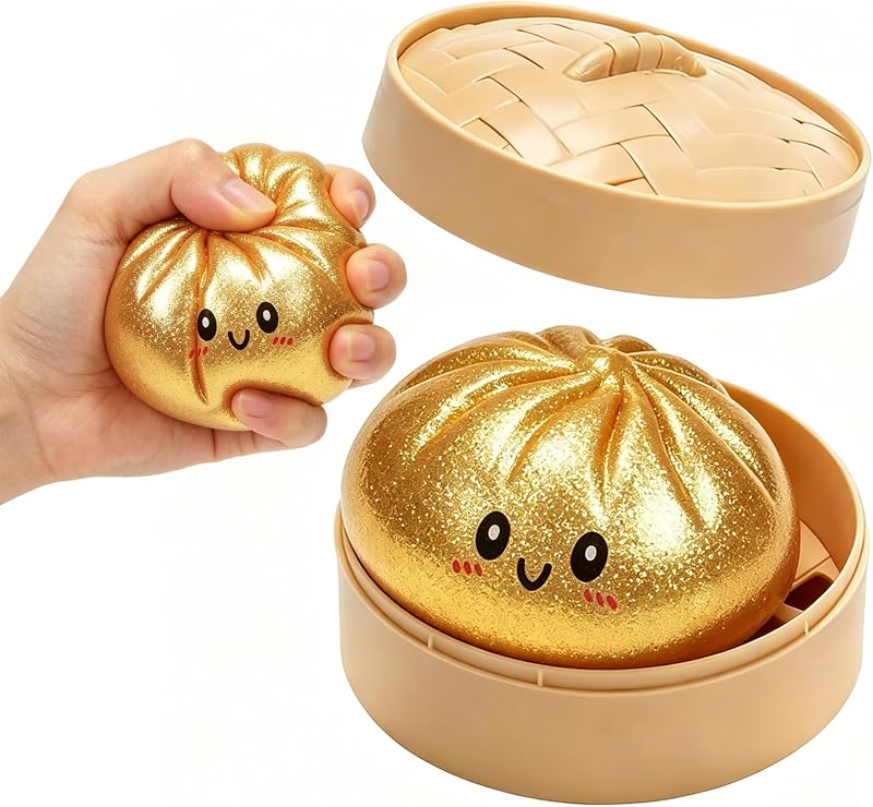 DIANLIANG Glitter Dumpling Sorpresa Jguete Dmplings Mystery con Caja Vaporera (Dorado Brillante)