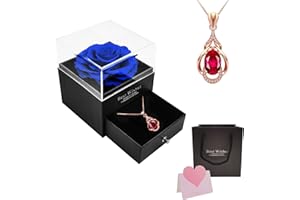 FIMAGO Preserved Real Rose with I Love You Necklace in 100 Languages Eternal Flowers Rose Gifts for Mom Wife Girlfriend Valentines Day Mothers Day Christmas Birthday Gifts (YMY-DIA_R-DB5)