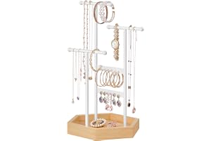 SONGMICS smyckeshållare, smyckeshållare, smyckesträd av metall och trä, smyckesförvaring för halskedjor, armband, örhängen, örhängen, ringar. Present till flickor och kvinnor, vit JJS03NW