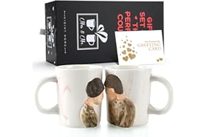 EXREIZST Couples Mugs Gift Set Funny Coffee Cups Set 400 ml / 3D Kissing Mugs Wedding Gifts for Bride and Groom Lover Couple Gift for Valentines Day Anniversary Birthday Housewarming