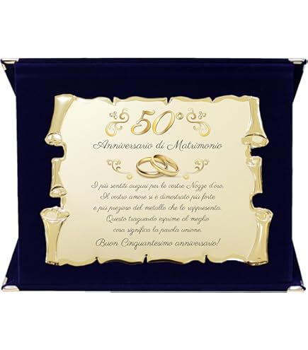 Regali Per Nozze D Oro Regalo Per 50 Anni Di Matrimonio Targa Personalizzata Per Matrimoni - Cofanetto Elegante Con Pergamena (26x21cm Regalo Per Sposi Regali Per Nozze D'oro