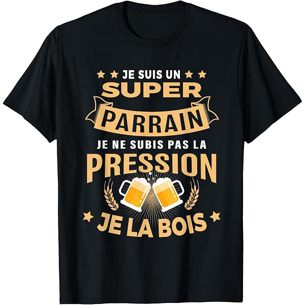 T-shirt Humour "Meilleur Parrain De La Galaxie" - Homme - Noir - Coton - Fait Main En France