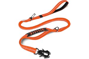 Joytale Taktyczna smycz bungee dla psa, wytrzymała, amortyzująca wstrząsy, 2 wyściełane uchwyty, metalowy karabincki, pas bezpieczeństwa samochodowy, mocny, bez ciągnięcia