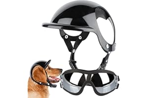 GOBIWM Kask i gogle dla psa zestaw kask i gogle dla psów, okulary przeciwsłoneczne dla psów regulowane czapki dla psów osłona głowy dla małych, średnich i dużych psów S//L (kod L kask sportowy +01 srebrny)