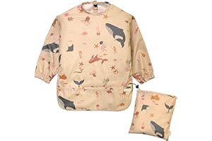 LAUTOKI®| Baberos Bebe Impermeables + Bolsita de Transporte |Talla12-36M| Babero con Mangas Impermeable | Bolsillo canguro y puños elásticos | Babete Impermeável Bebe |Baberos bebe| Baberos con Mangas