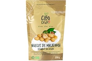 CIBO CRUDO CRUDO BIOLOGICO VEGAN Nueces de Macadamia Enteras Bio - 250g. Nueces sin Cáscara Crudas sin Tostar o Saladas. Ricas en Sales Minerales Fibras y Carbohidratos. Puro y Natural. Macadamia Nuts.