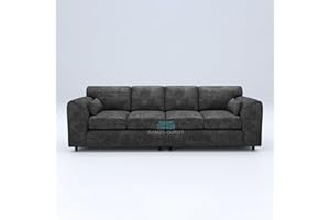 Gamzo Outlet New Modern Luxurious Large 4 Seater Full Back Sofa Alaska Fabric Couch Seat Lounge Corner Settee Footstool Living Room Guest room Furniture for Home Furnishing (Dark Grey, 4 Seater)