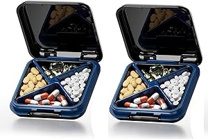 Pill Box, Small Pill Organizer - DUBSTAR Travel Pill Case Pill Holder for Purse, Waterproof Compact Medicine Container, Portable Vitamin Cas（Black，2 Pack）, 1.0 count