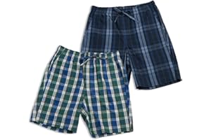 LAPASA Pantalon Pijama Corto Hombre (Pack de 2) 100% Algodón Pajama Short Bolsillo Cuadro Casual Ropa de Dormir Casa Pyjama Men Cintura con Cordon Comodo Suave Elastico Verano M92