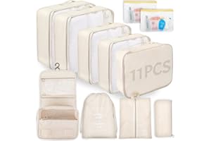 WECUTE Koffer Organizer Set, 11-Teilige Packing Cubes Set, Wasserdichte Reise Kleidertaschen,Koffer Organizer für Urlaub und Reisen, Packwürfel Set Reise Würfel (Khaki)